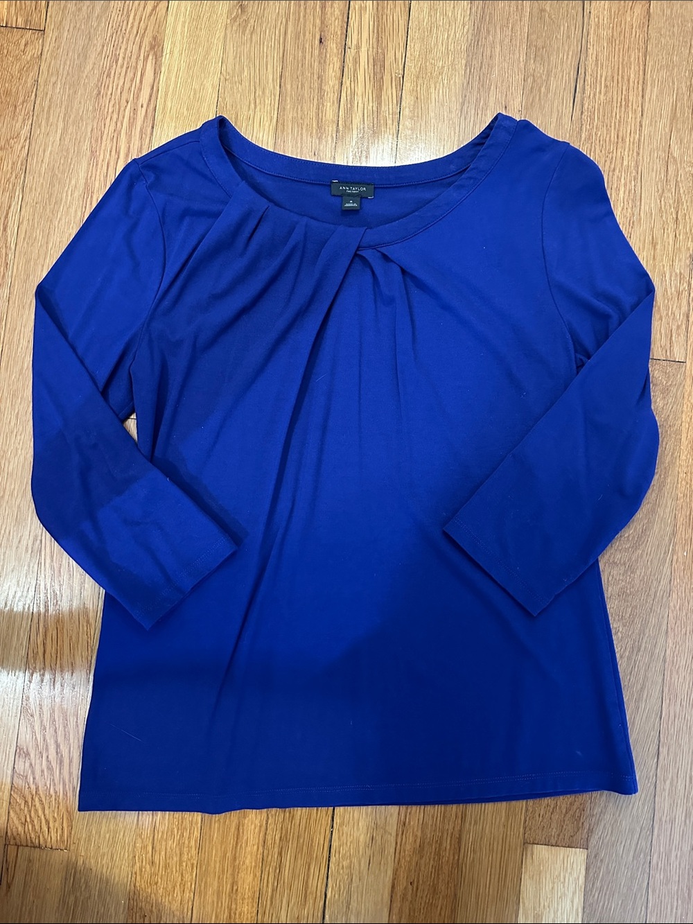Ann Taylor Factory Deep Royal Blue Pleated Scoop Neck Top